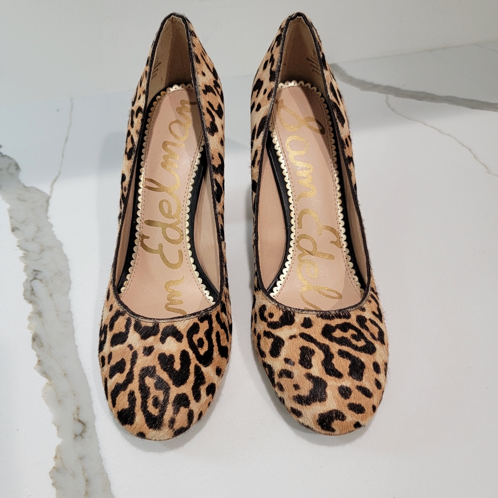 Sam Edelman Stillson Leopard Calf Hair Block Heel Pumps Size 8.5 - Picture 5 of 6